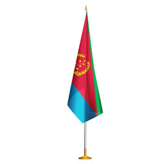 Isolated small national flag of Eritrea vector with golden flagpole.Standing miniature flag of Eritrea