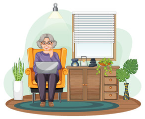 Senior woman using laptop at home