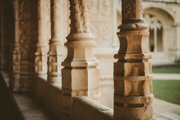 Close-up of columns in Jeronimos Monastery, Lisbon, Portugal