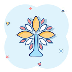 Leaf icon in comic style. Plant cartoon vector illustration on white isolated background. Flower splash effect sign business concept.