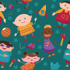 Happy Joy Kids Children Day Seamless Pattern Background