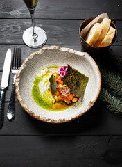 salmon tartare with avocado and toasts