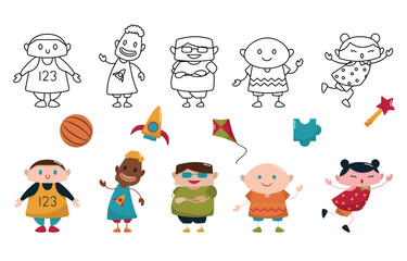 Cute Happy Kids Children Day Elements Set