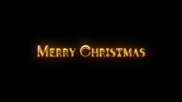 Merry Christmas tittle animation on a black background with particles.Happy New Year 2023 Greetings Card Abstract Blinking Sparkle Glitter Particle. Merry Christmas. Gold and black