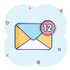 New incoming messages icon in comic style. Envelope with notification cartoon vector illustration on isolated background. Email sign business concept splash effect.