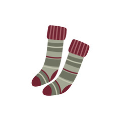 Cotton and woolen socks. Stylish clothing items. Vector knitwear trendy sock collection