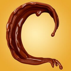 3d milk chocolate ripple whirlpool splash isolated on brown background. 3d render illustration, include clipping path