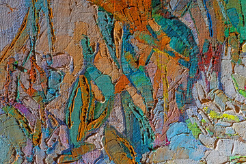 Abstract background closeup of a painting with brushstrokes. Rough art paint smear. Large...