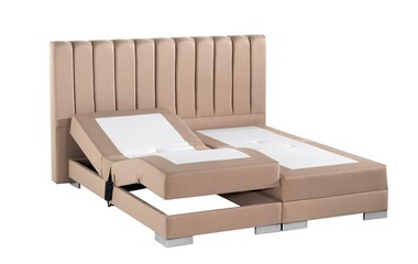 beige color electric boxspring mattress set , headboard bed base , sleep product , background isolated.	