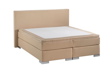 beige color boxspring mattress set , headboard bed base , sleep product , background isolated.	
