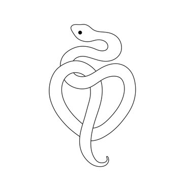 Vector isolated cute snake in heart shape colorless black and white contour line easy drawing