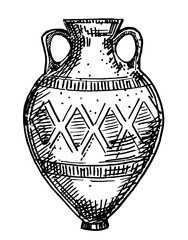 Ceramic Vase from excavations in Greece, painted archaeological pottery. Ancient Greek jug, pot, terracotta ceramic with ornament. Artifact