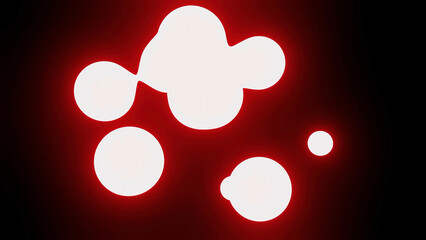 Abstract background with morphing red neon bubbles isolated on a black background. Design. Glowing spheres flying and getting stuck together.