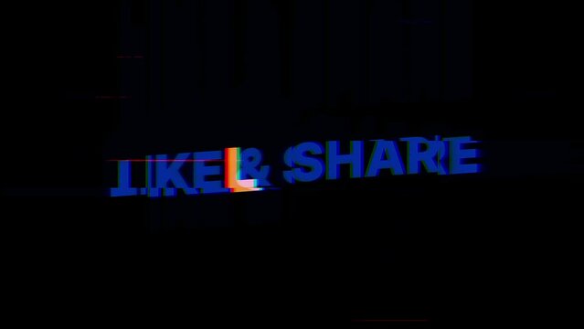 Like and share motion text animations with retro color and glitch effects. 4K footage for social media videos