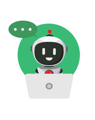 Robot operator character vector design. Artificial intelligence chatbot and data chatter for virtual assistance costumer support. Vector Illustration. 
