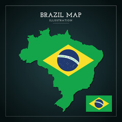 3D Brazil Flag Map Vector Illustration