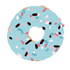 Donut bleu saupoudré de décorations roses, bleues et brunes