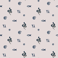 abstract seamless ethnic ornament with snakes and hieroglyphs