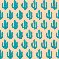 colorful seamless pattern with doodle cactuses 
