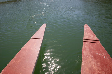 Canoe bow on lake,Travel Concept	

