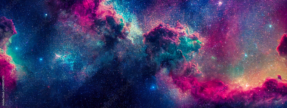 Wall mural panorama colorful background with nebula galaxy space generative ai illustration