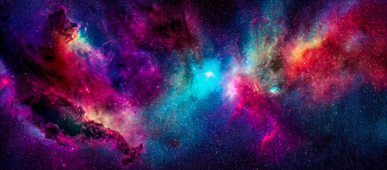 Obraz na płótnie Canvas Panorama colorful background with nebula galaxy space 03 generative ai illustration