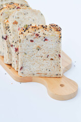 bread , whole wheat bread or nut bread or loaf of bread or cut bread