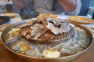 grilled pork and grilled beef , boiled vegetable