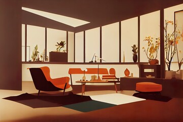 Mid-century modern and minimalist interior illustration