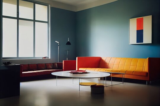 Bauhaus and minimalist style interior with geometric shapes illustration 