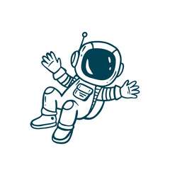Sketch of astronaut, cosmonaut, spaceman Isolated on white background.Line,cartoon style, doodle. 