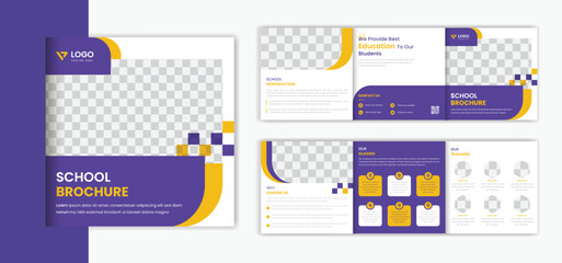 Square education trifold brochure design template, school admission brochure presentation multipage