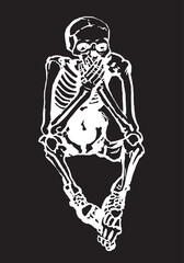 Fototapeta na wymiar Graphical skeleton sitting isolated on black background,vector element of spooky design