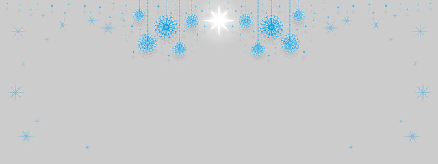 吊るされた雪の結晶と星のオーナメントがキラキラ輝く背景イラスト
