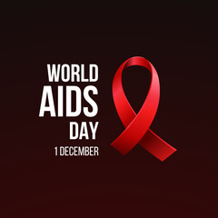 World Aids Day Red Ribbon Peace of Symbol with Red Black Color Background