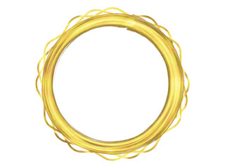 Thick gold circular frame, metallic circle with copy space, yellow metal texture made with thick layer of paint, round object