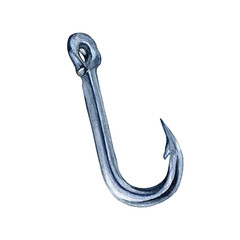 Fishing hook watercolor illustration isolated on white background.