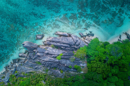 Aerial View Over Section of Beau Vallon, Seychelles.