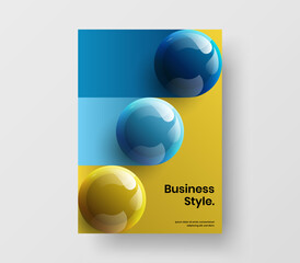 Minimalistic cover A4 design vector illustration. Clean realistic spheres poster layout.