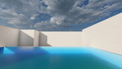 pool  and wall liminal space 3d render