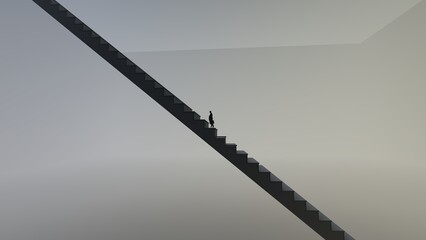 alone in the long stair to nowhere to emptiness 3d render