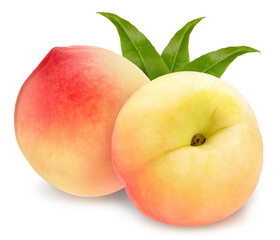 Red and Yellow Peach fruit isolated on white background, White Peach fruit on white With clipping path.