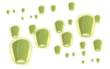 lantern festival made of green glowing paper isolated transparent background png