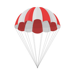 Parachute for launching cargo isolated on white background. Free descent and flight in space delivery gifts and goods with sudden pleasant surprise help. Vector illustration