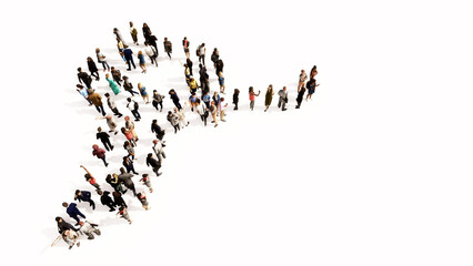 Concept or conceptual large community of people forming the image of a hockey player on white background. A 3d illustration metaphor for sport, competition, training, speed, power and strength