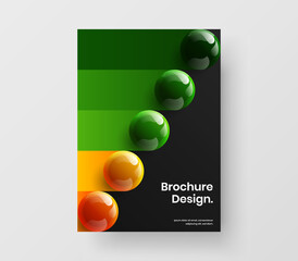 Isolated corporate brochure design vector template. Modern realistic spheres magazine cover illustration.