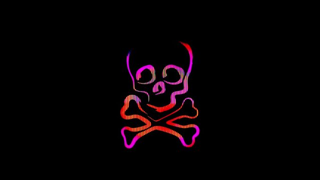 Skull with bones in motion abstract colors. 4k short animation