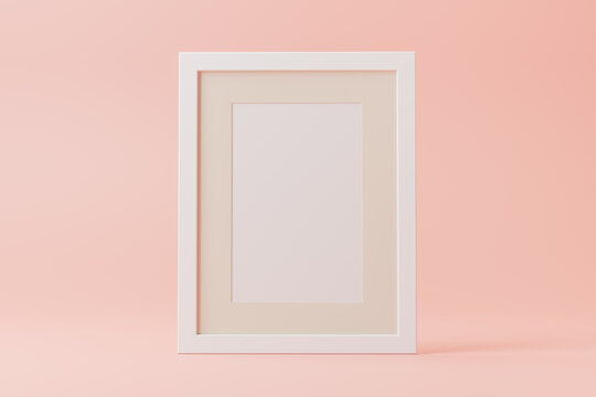 White frame mock up with blank empty space on pink background. Poster frame mockup, pink rose background. Holiday concept. Copy space. high quality 3d rendering