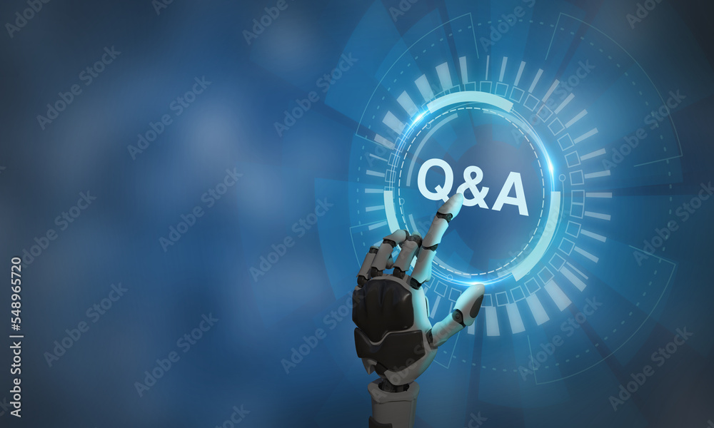 Wall mural q and a - an abbreviation on smart background. chatbot technology concept. artificial intelligence (