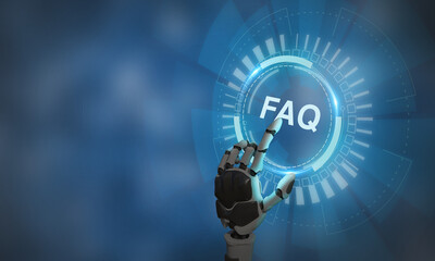 FAQ - Frequently asked questions concept. Chatbot technology concept. Artificial intelligence (AI)...